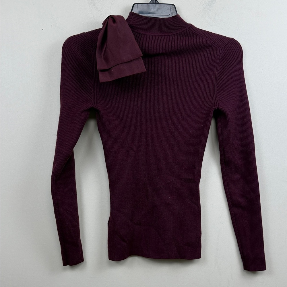Ted Baker Plum Ribbed Mock Neck Sweater with Shoulder Bow - Picture 10 of 10